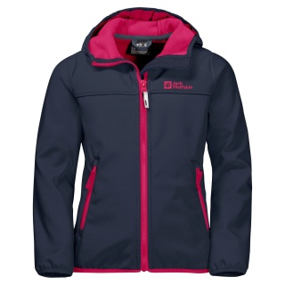 Jack Wolfskin Softshell Jacket Fourwinds (wind & water repellent) night blue/pink Kids/Youth